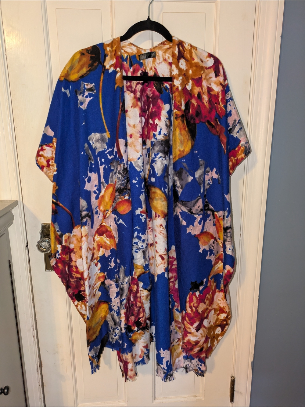 Blue Floral Open-Front Women's Kimono